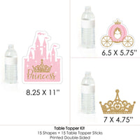Little Princess Crown - Pink and Gold Princess Baby Shower or Birthday Party Centerpiece Sticks - Table Toppers - Set of 15