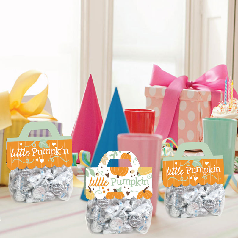 Little Pumpkin - DIY Fall Birthday Party or Baby Shower Clear Goodie Favor Bag Labels - Candy Bags with Toppers - Set of 24