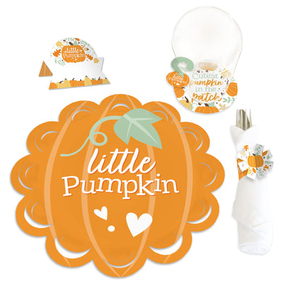 Little Pumpkin - Fall Birthday Party or Baby Shower Paper Charger and Table Decorations - Chargerific Kit - Place Setting for 8
