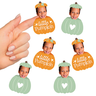 Custom Photo Little Pumpkin - Fall Birthday Party Favors - Fun Face Cut-Out Stickers - Set of 24