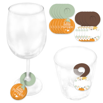 Little Pumpkin - Fall Birthday Party or Baby Shower Paper Beverage Markers for Glasses - Drink Tags - Set of 24
