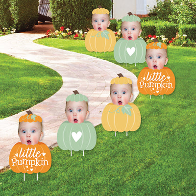 Custom Photo Little Pumpkin - Fun Face Lawn Decorations - Fall Birthday Party Outdoor Yard Signs - 10 Piece