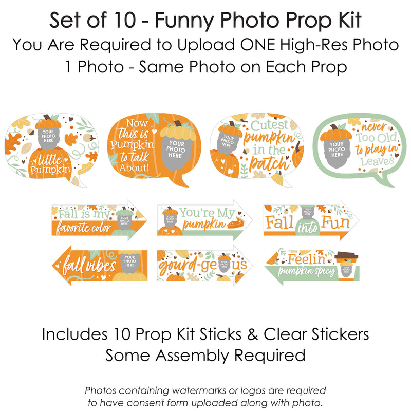 Custom Photo Funny Little Pumpkin - Fall Birthday Party Fun Face Photo Booth Props Kit - 10 Piece