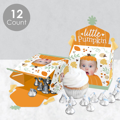 Custom Photo Little Pumpkin - Fall Birthday Treat Box Party Favors - Fun Face Goodie Gable Boxes - Set of 12