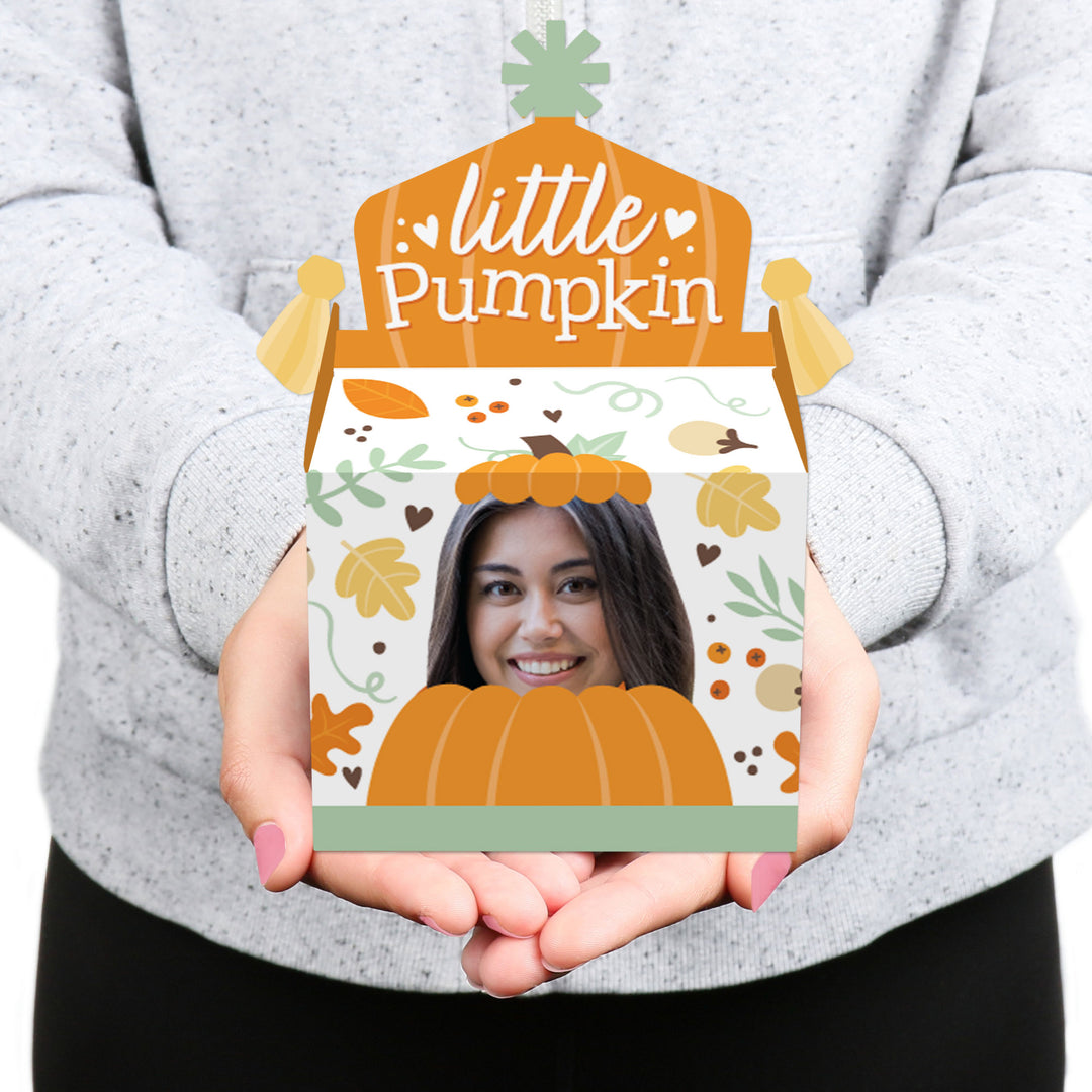 Custom Photo Little Pumpkin - Fall Birthday Treat Box Party Favors - Fun Face Goodie Gable Boxes - Set of 12