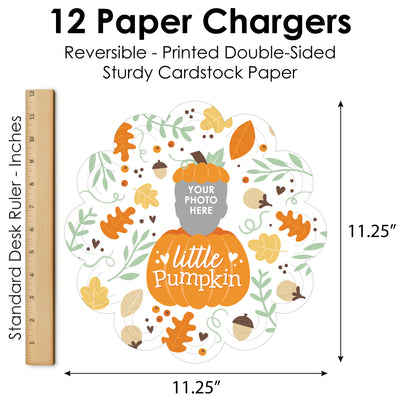 Custom Photo Little Pumpkin - Fall Birthday Party Round Table Decorations - Fun Face Paper Chargers - Place Setting For 12