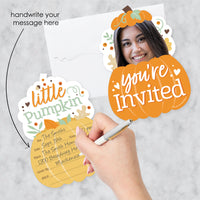 Custom Photo Little Pumpkin - Fall Birthday Party Fun Face Shaped Fill-In Invitation Cards with Envelopes - Set of 12