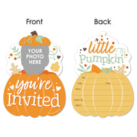 Custom Photo Little Pumpkin - Fall Birthday Party Fun Face Shaped Fill-In Invitation Cards with Envelopes - Set of 12