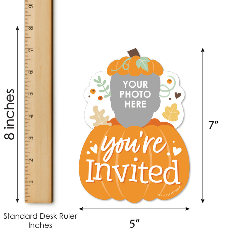 Custom Photo Little Pumpkin - Fall Birthday Party Fun Face Shaped Fill-In Invitation Cards with Envelopes - Set of 12