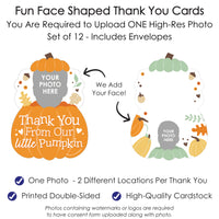 Custom Photo Little Pumpkin - Fall Birthday Party Fun Face Shaped Thank You Cards with Envelopes - Set of 12