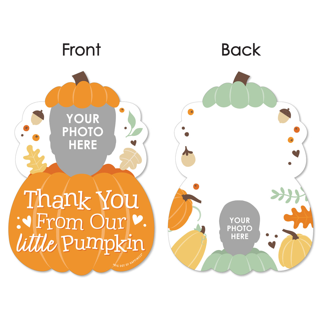 Custom Photo Little Pumpkin - Fall Birthday Party Fun Face Shaped Thank You Cards with Envelopes - Set of 12