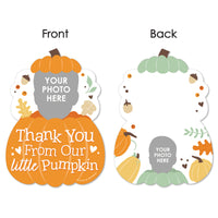 Custom Photo Little Pumpkin - Fall Birthday Party Fun Face Shaped Thank You Cards with Envelopes - Set of 12