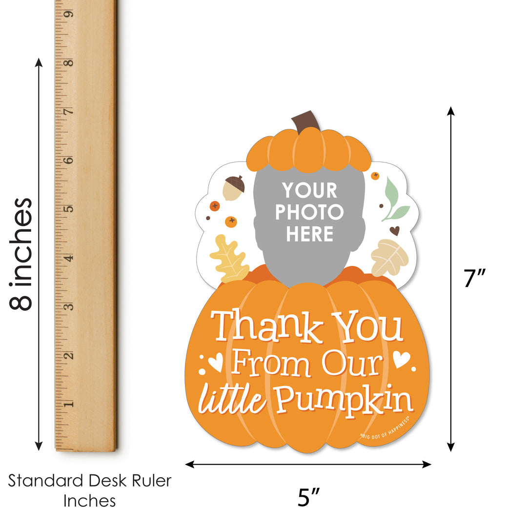Custom Photo Little Pumpkin - Fall Birthday Party Fun Face Shaped Thank You Cards with Envelopes - Set of 12