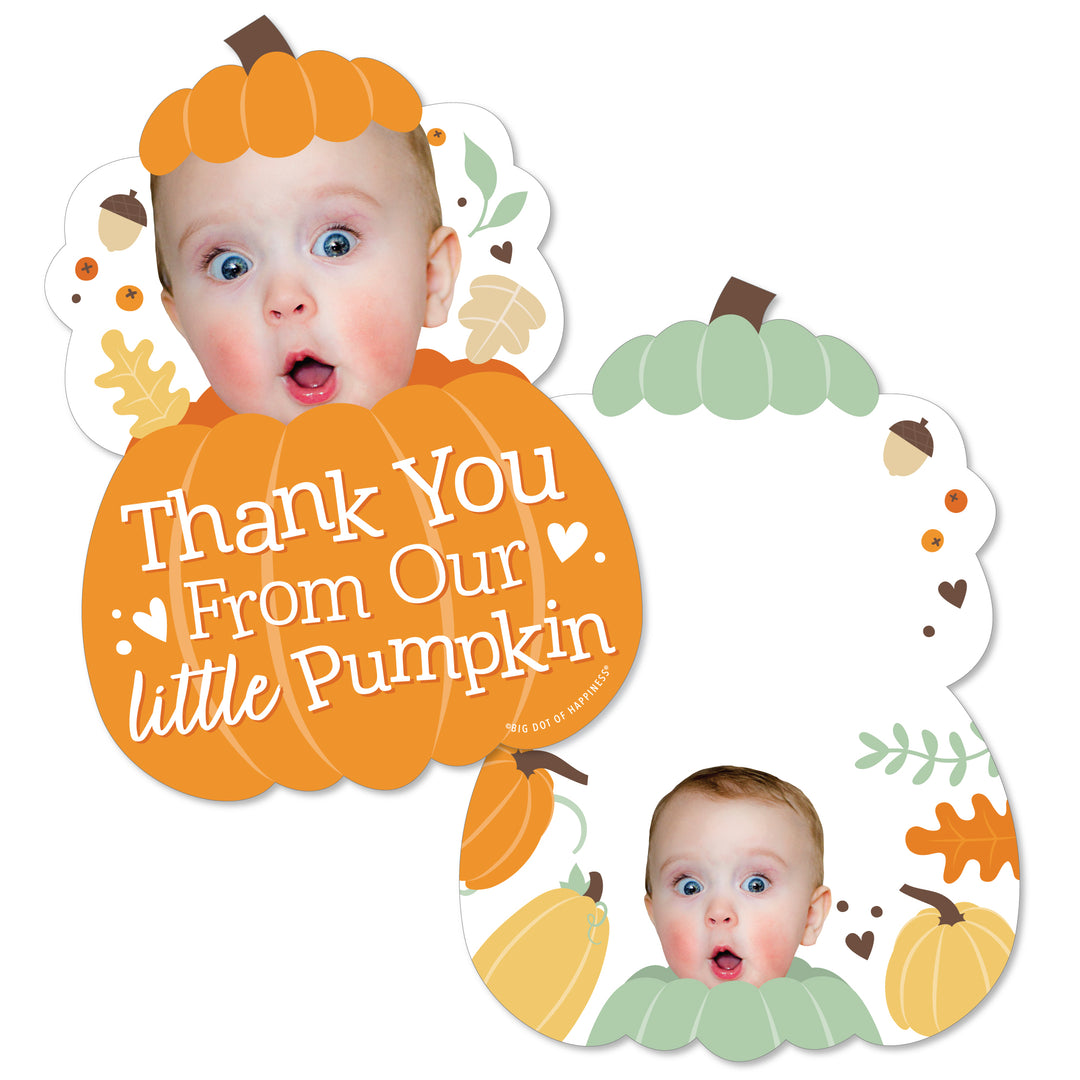 Custom Photo Little Pumpkin - Fall Birthday Party Fun Face Shaped Thank You Cards with Envelopes - Set of 12