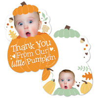 Custom Photo Little Pumpkin - Fall Birthday Party Fun Face Shaped Thank You Cards with Envelopes - Set of 12