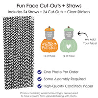 Custom Photo Little Pumpkin - Fall Birthday Party Fun Face Paper Straw Decor - Set of 24