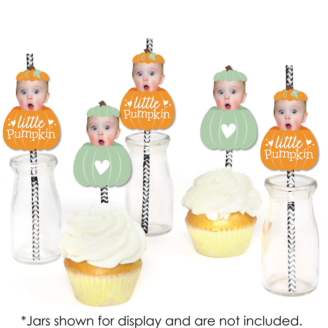 Custom Photo Little Pumpkin - Fall Birthday Party Fun Face Paper Straw Decor - Set of 24