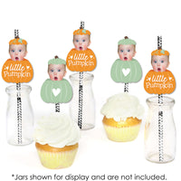 Custom Photo Little Pumpkin - Fall Birthday Party Fun Face Paper Straw Decor - Set of 24