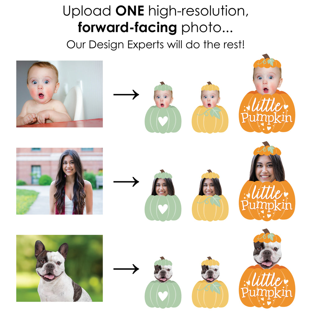 Custom Photo Little Pumpkin - Fall Birthday Party Centerpiece Sticks - Fun Face Table Toppers - Set of 15