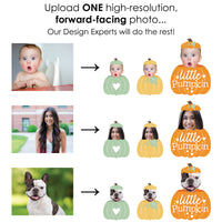 Custom Photo Little Pumpkin - Fall Birthday Party Centerpiece Sticks - Fun Face Table Toppers - Set of 15