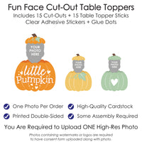 Custom Photo Little Pumpkin - Fall Birthday Party Centerpiece Sticks - Fun Face Table Toppers - Set of 15
