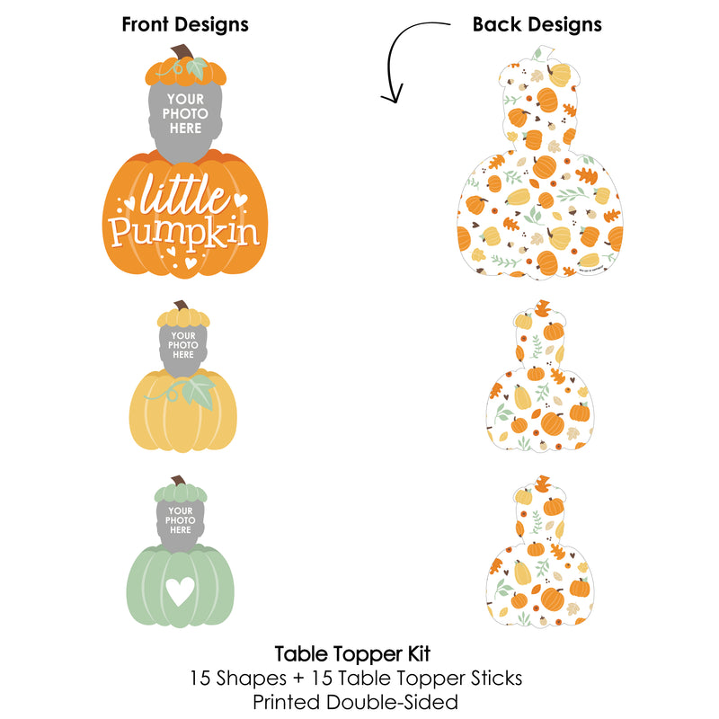 Custom Photo Little Pumpkin - Fall Birthday Party Centerpiece Sticks - Fun Face Table Toppers - Set of 15