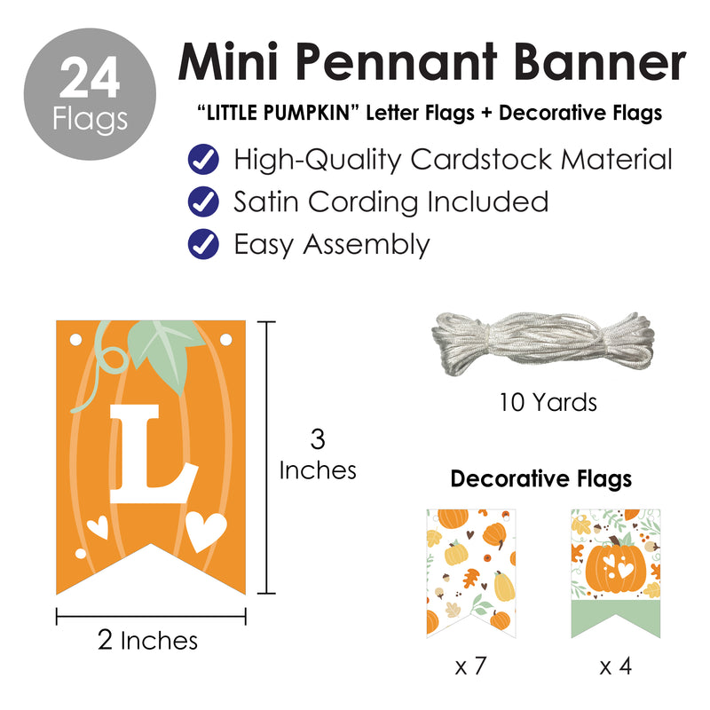 Little Pumpkin - Fall Birthday Party or Baby Shower Mini Pennant Banner