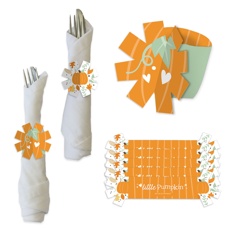 Little Pumpkin - Fall Birthday Party or Baby Shower Paper Napkin Holder - Napkin Rings - Set of 24