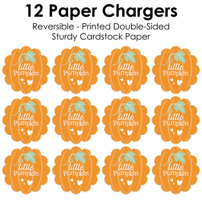 Little Pumpkin - Fall Birthday Party or Baby Shower Round Table Decorations - Paper Chargers - Place Setting For 12