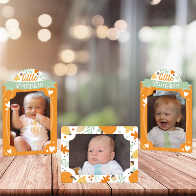 Little Pumpkin - Fall Birthday Party or Baby Shower 4x6 Picture Display - Paper Photo Frames - Set of 12