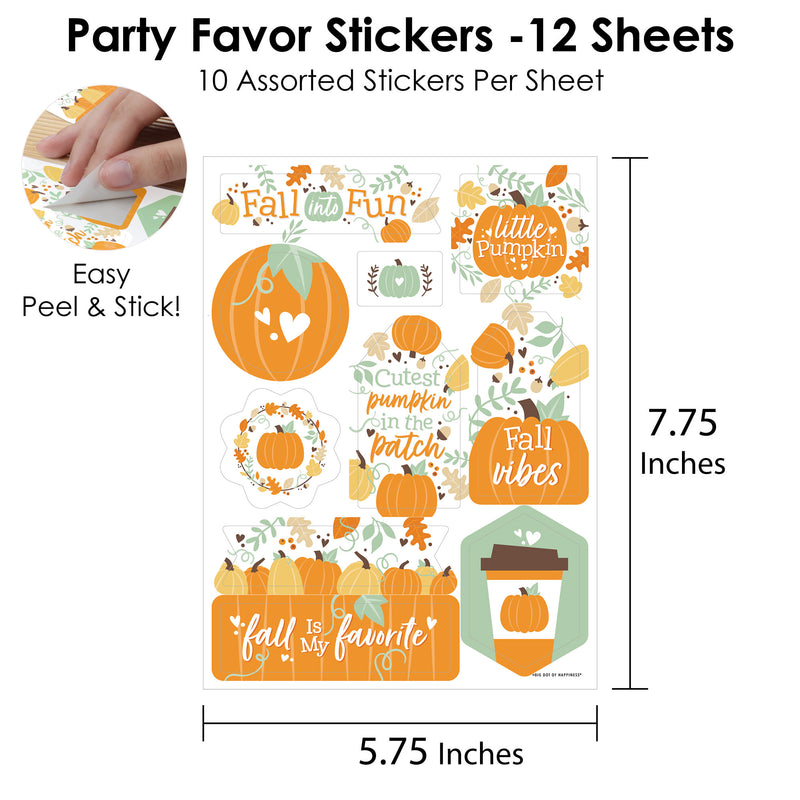 Little Pumpkin - Fall Birthday or Baby Shower Party Favor Sticker Set - 12 Sheets - 120 Stickers