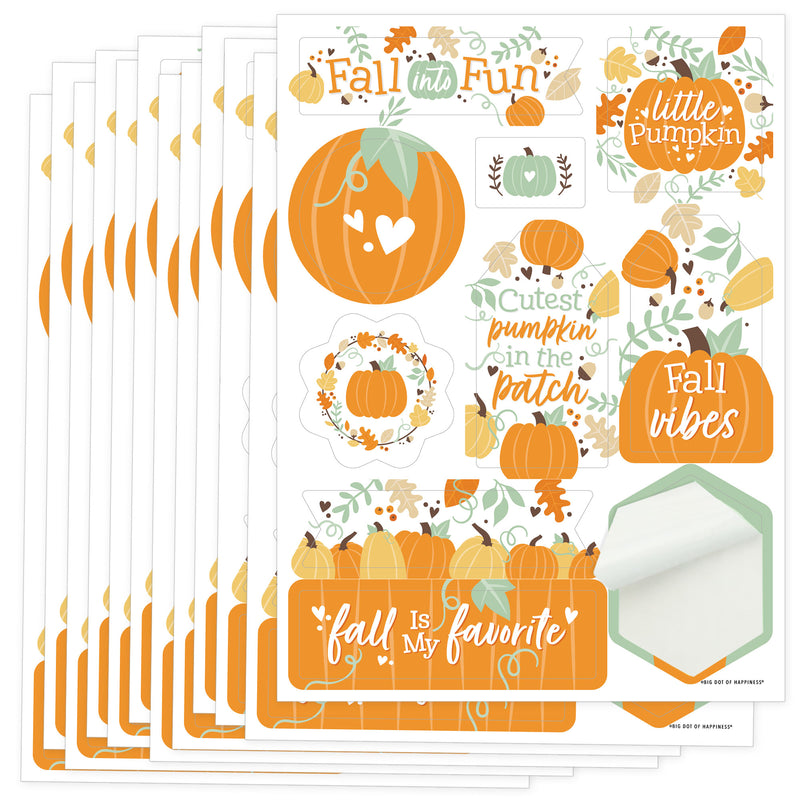 Little Pumpkin - Fall Birthday or Baby Shower Party Favor Sticker Set - 12 Sheets - 120 Stickers