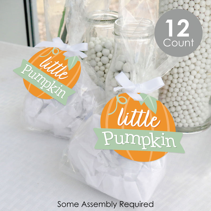 Little Pumpkin - Fall Birthday Party or Baby Shower Clear Goodie Favor Bags - Treat Bags With Tags - Set of 12