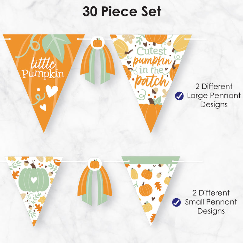 Little Pumpkin - DIY Fall Birthday Party or Baby Shower Pennant Garland Decoration - Triangle Banner - 30 Pieces