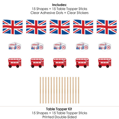 Cheerio, London - British UK Party Centerpiece Sticks - Table Toppers - Set of 15