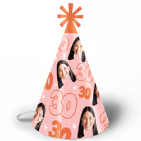 Custom Face 30th Birthday Cone Hat - 8 Ct