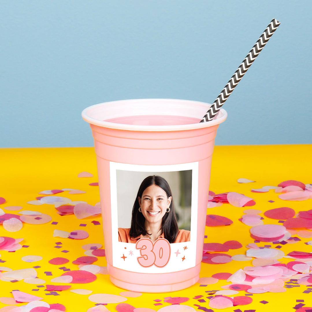 Custom Photo Party Cups - 30th Birthday - 16 Ct