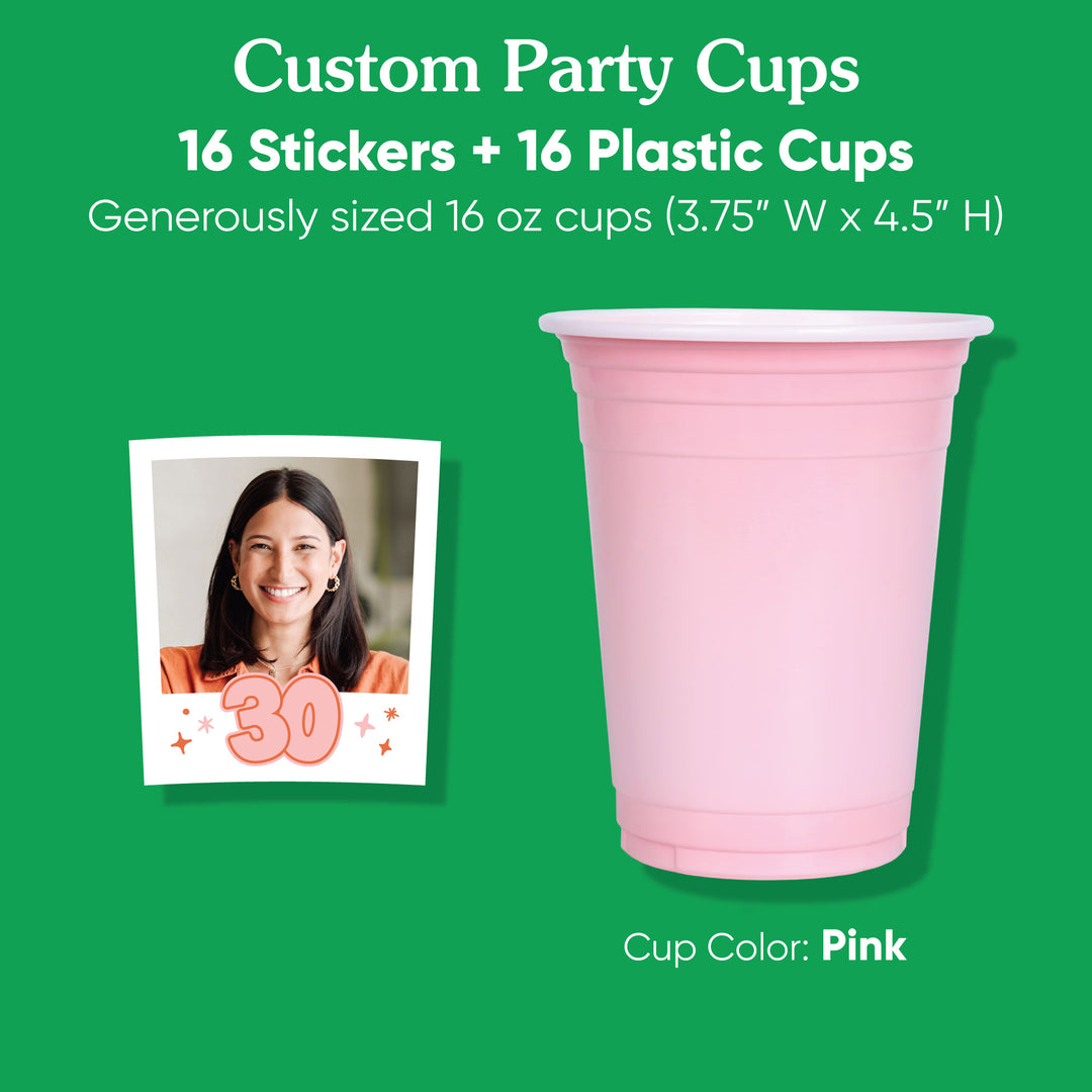 Custom Photo Party Cups - 30th Birthday - 16 Ct