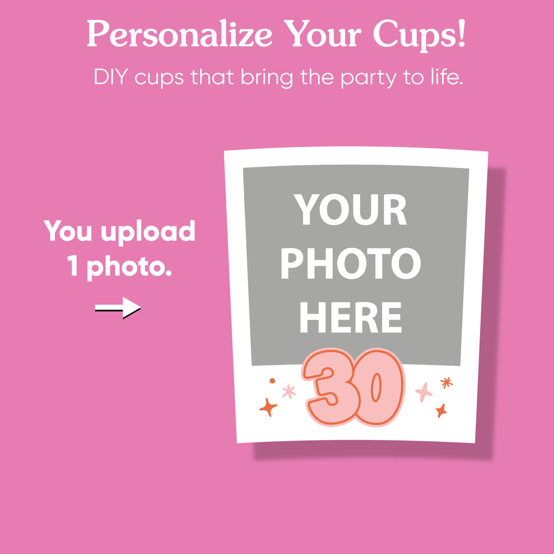 Custom Photo Party Cups - 30th Birthday - 16 Ct