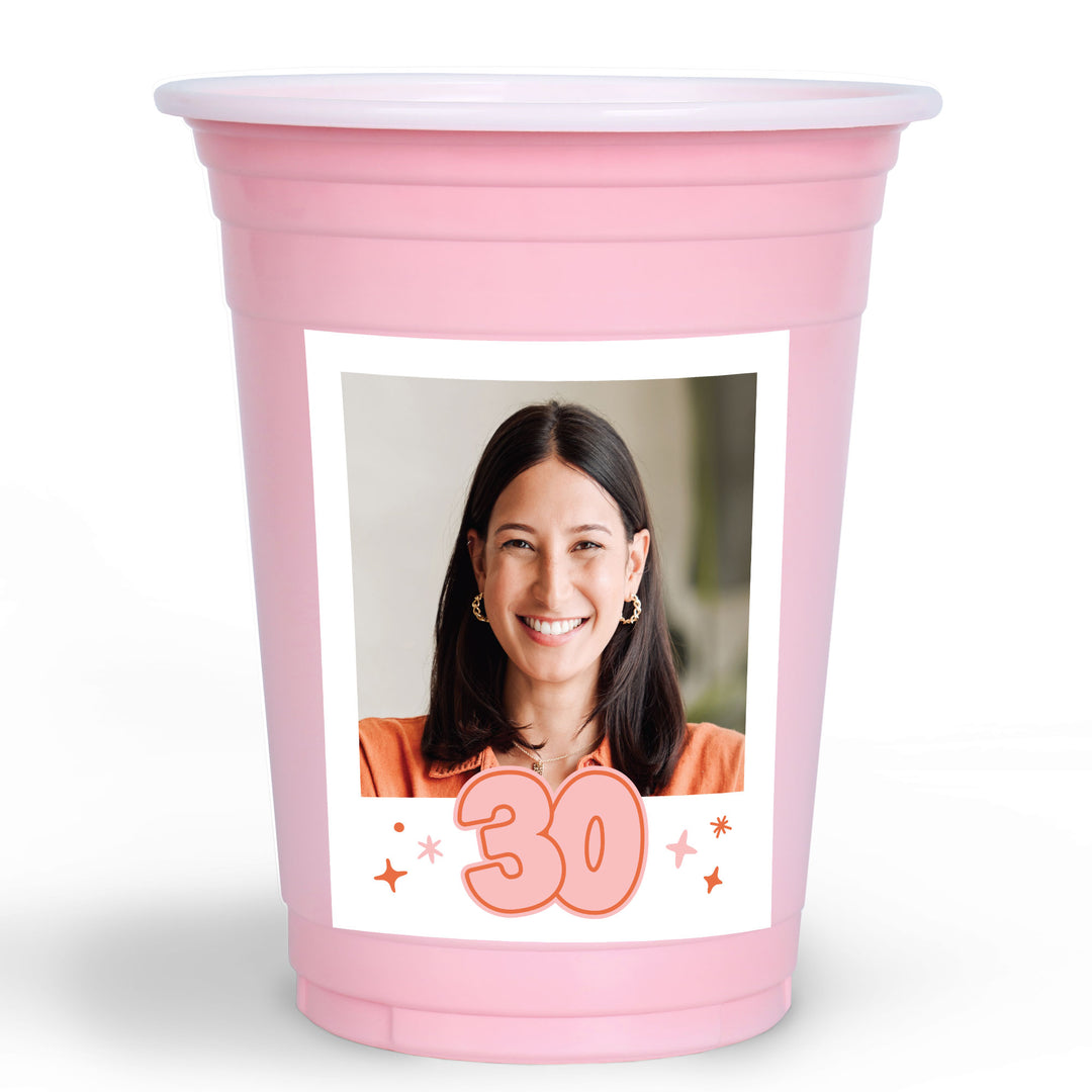 Custom Photo Party Cups - 30th Birthday - 16 Ct