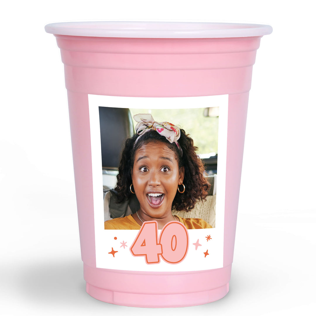 Custom Photo Party Cups - 40th Birthday - 16 Ct