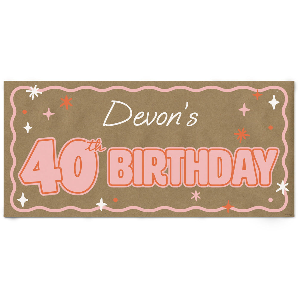 Custom Text 40th Birthday Kraft Banner