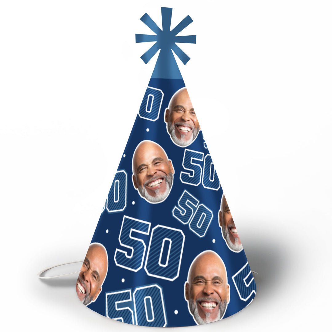 Custom Face 50th Birthday Cone Hat - 8 Ct