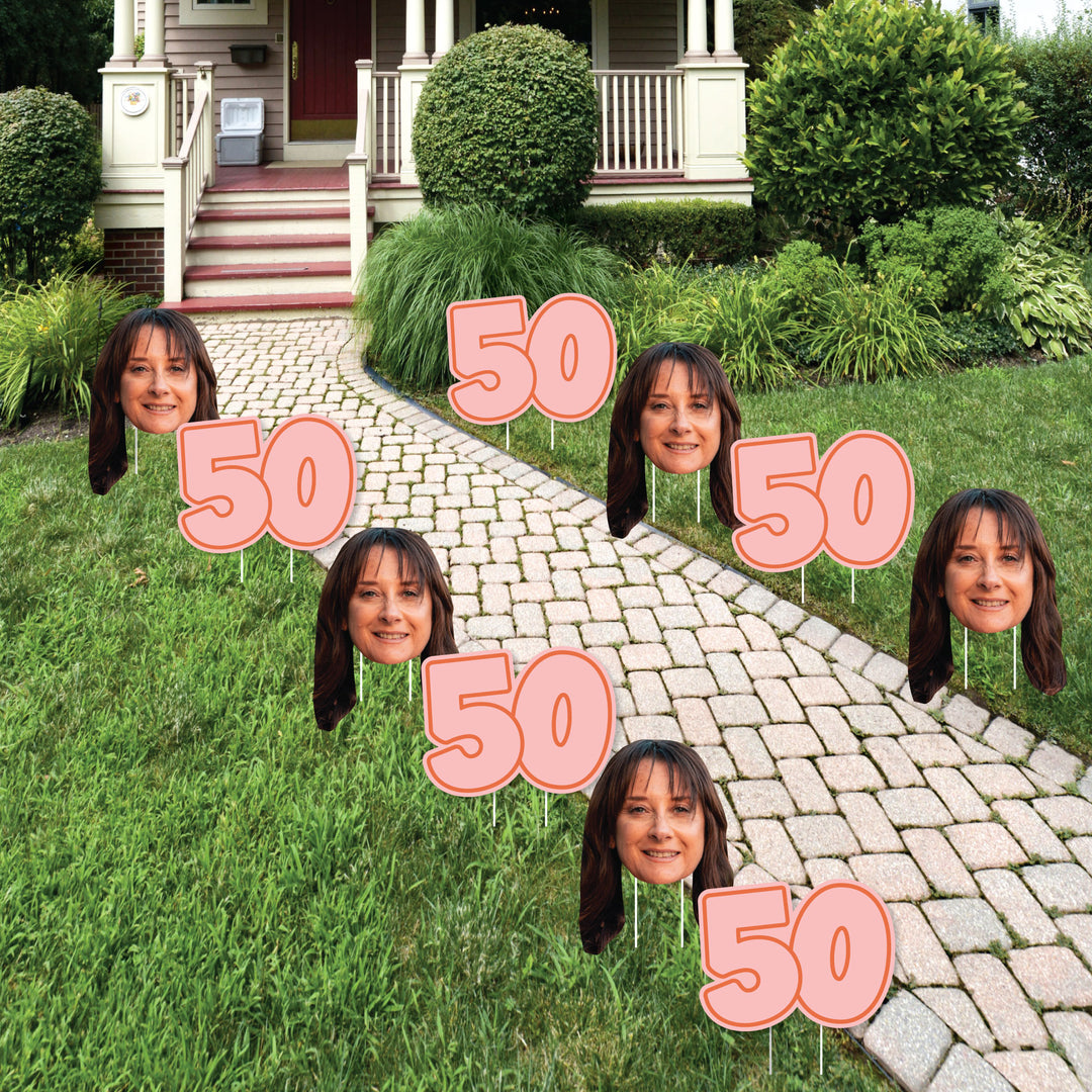 Custom Face Yard Signs - 50th Birthday - 10 Pc