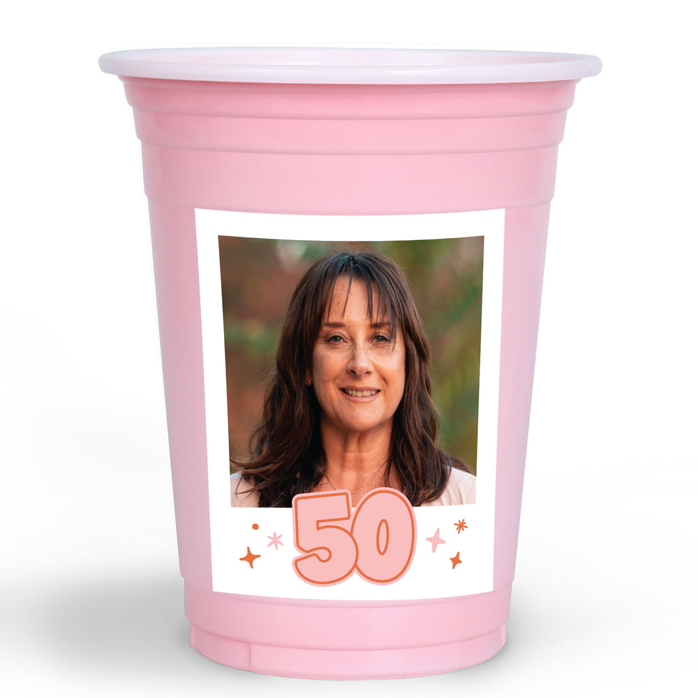 Custom Photo Party Cups - 50th Birthday - 16 Ct