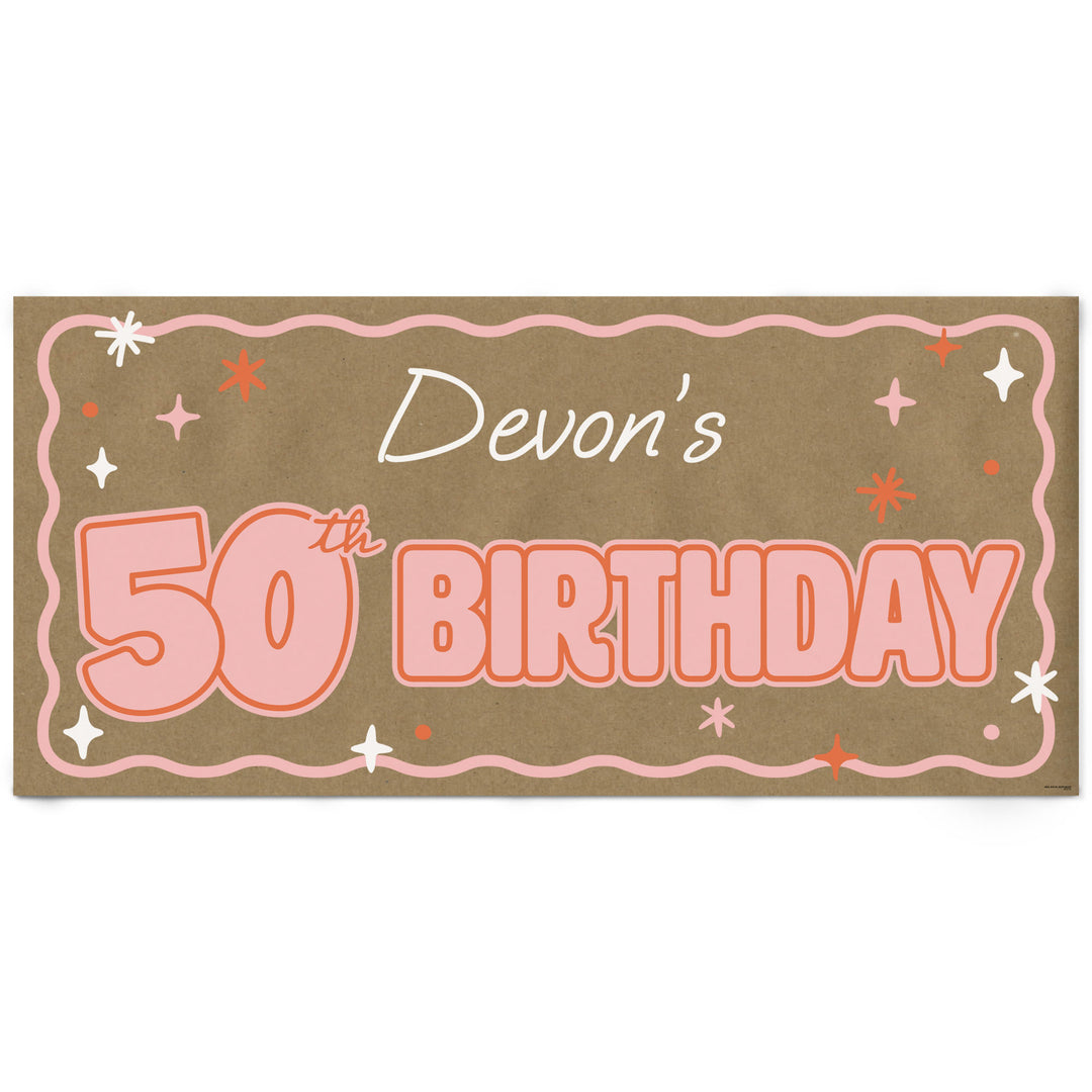 Custom Text 50th Birthday Kraft Banner