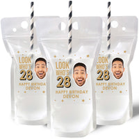 Custom Face Drink Pouches - Look Whos Birthday - 12 Ct
