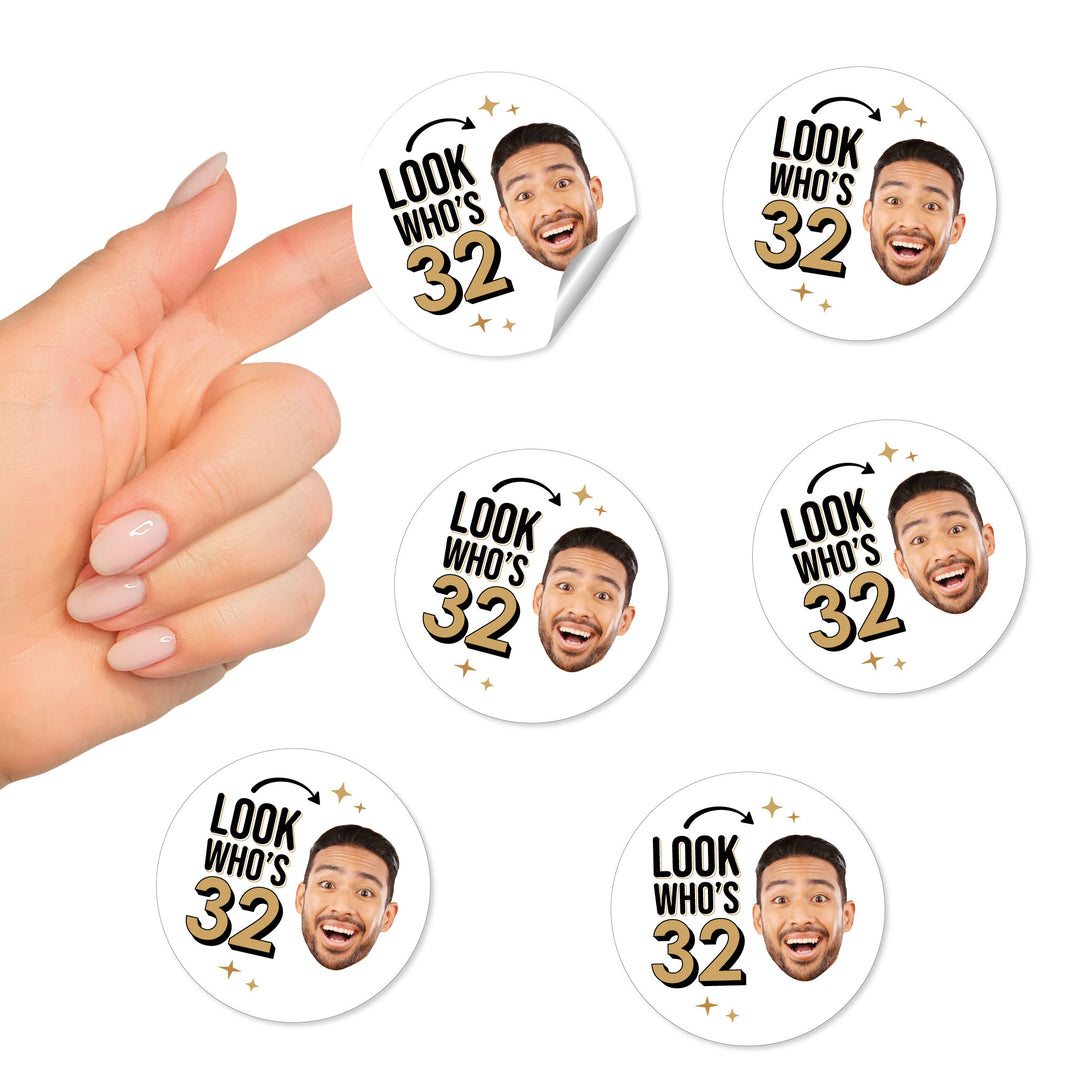 Custom Face Round Stickers - Look Who's Birthday - 24 Ct