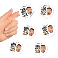 Custom Face Round Stickers - Look Who's Birthday - 24 Ct