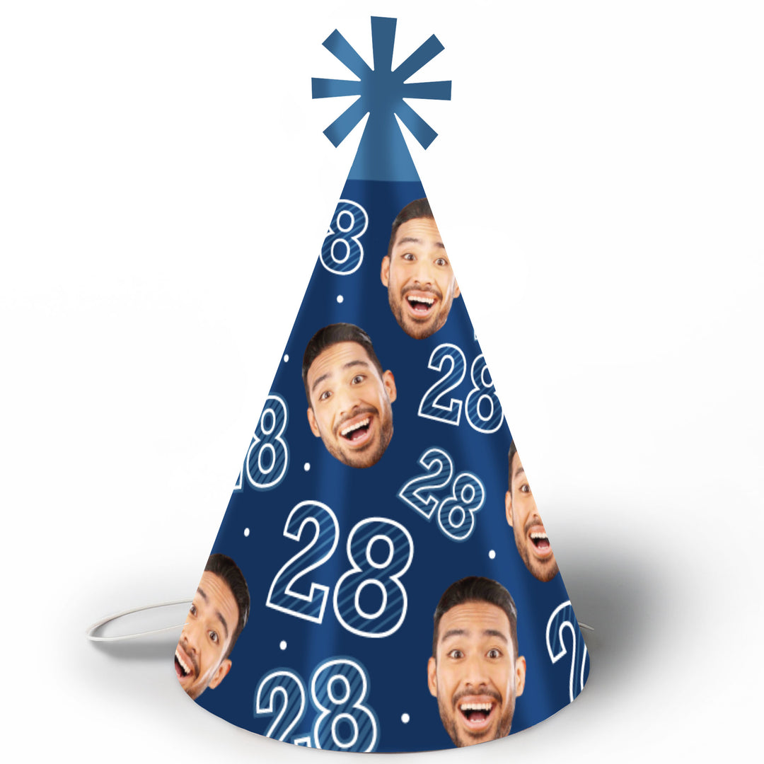Custom Face & Age Birthday Cone Hat - 8 Ct